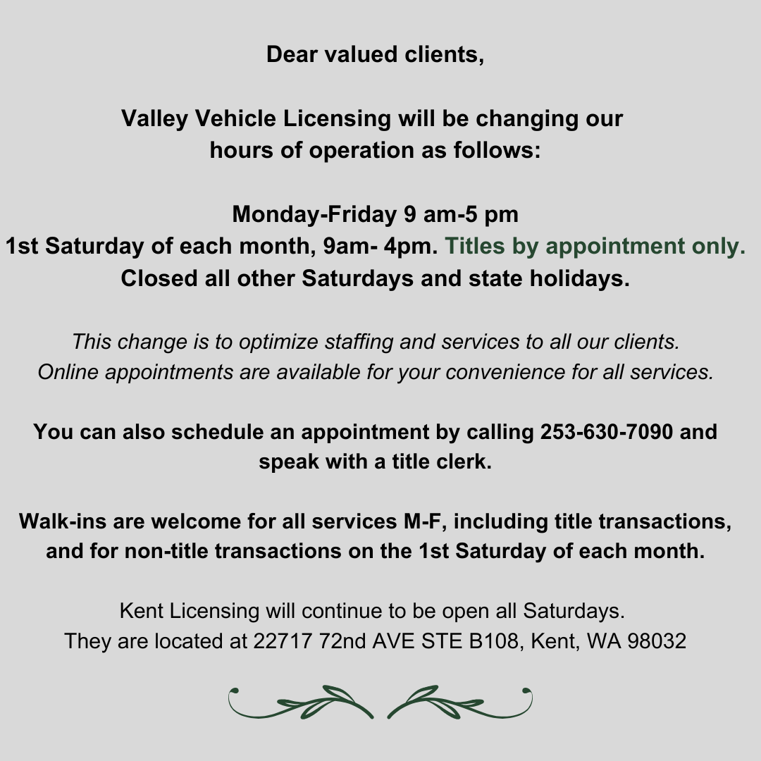 Valley Holiday Hours